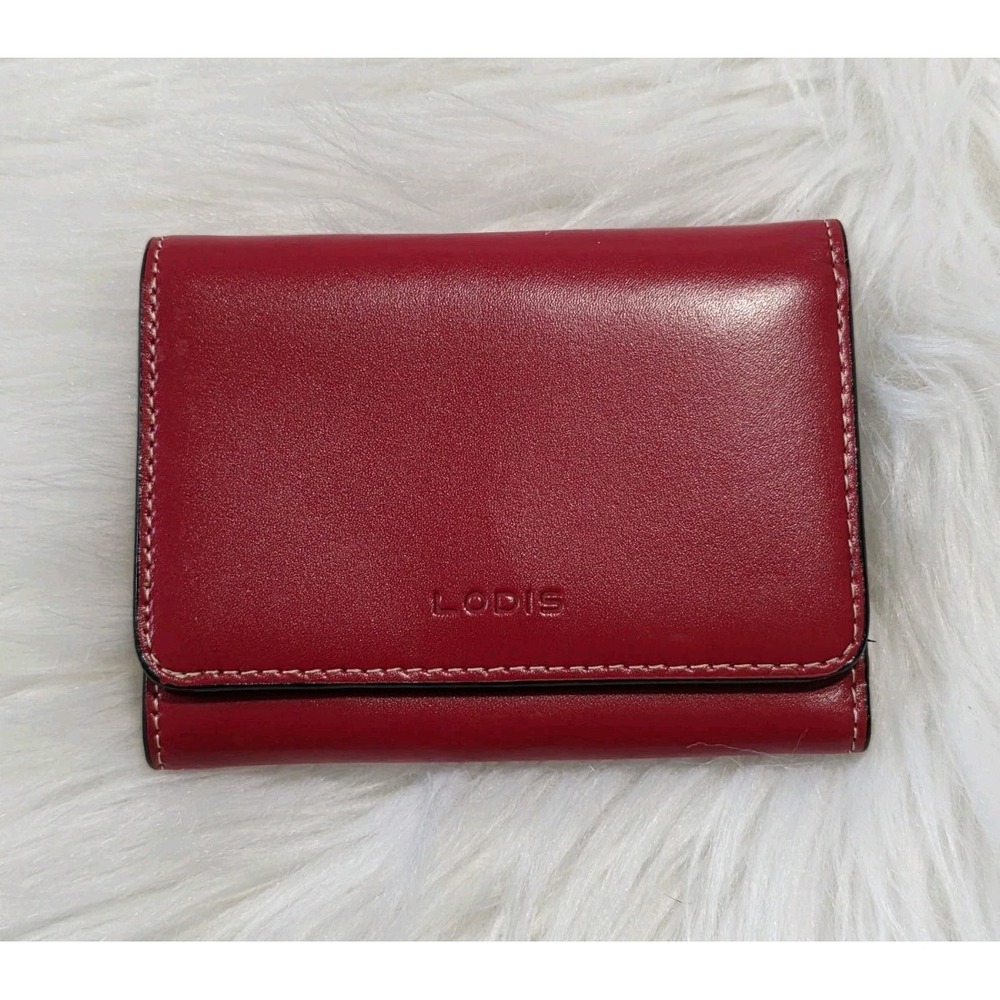 Lodis Red Leather Small Trifold Cardholder Wallet Zip Pocket